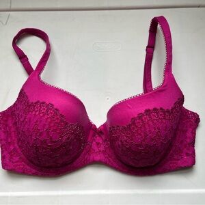 Victoria's Secret fuschia Pink Lace lined demi double Bra 34DD